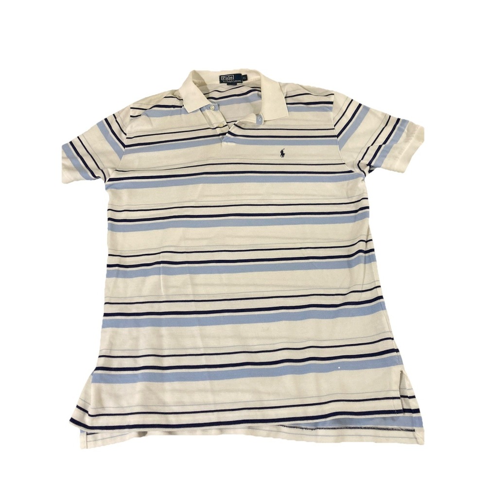 Polo Ralph Lauren Mens XL Polo Shirt Blue White Striped Y2K Early 2000s